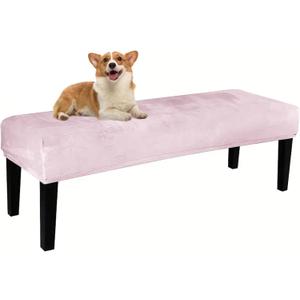 Vapor Fitness Velvet Bench Covers for Bed End, Kitchen & Dining - Stretch Rectangle Slipcovers, Dustproof & Washable Seat Protectors(Pink)