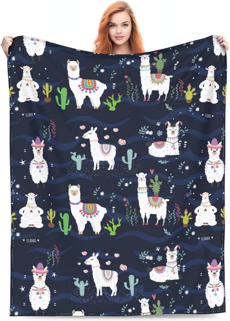 Cute Llama Soft Warm Throw Blanket Lightweight Flannel Fleece Bed Blanket Gift for Girls Boys Men Women Chair Couch 80"x60"