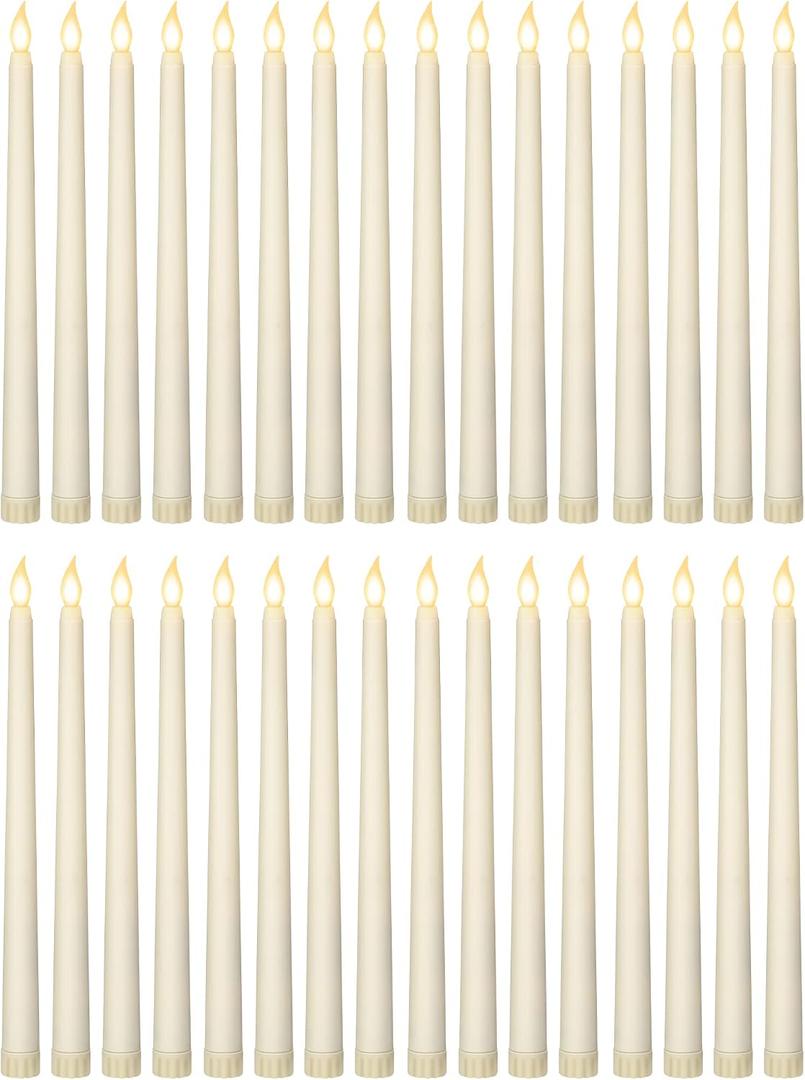 Treela 36 Pieces Flameless Taper Candles Flickering Faux LED Battery Operated Electric Fake Candles for Christmas Halloween Birthday Wedding Party(Ivory White,0.8x11 Inches,Smooth)