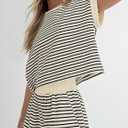 MISSACTIVER 2 Piece Lounge Set Women Stripe Knit Short Sleeve Tee Shirts Shorts Casual Summer Loungewear Shorts Sets (White, M)