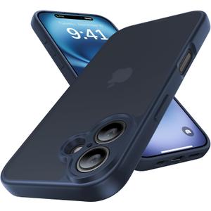 Shockproof for iPhone 16 Case, [Full Camera Protection] [Military-Grade Drop Protection] Protective Anti-Yellow Slim Translucent Matte Skin-Friendly for iPhone 16 Phone Case, Navy Blue