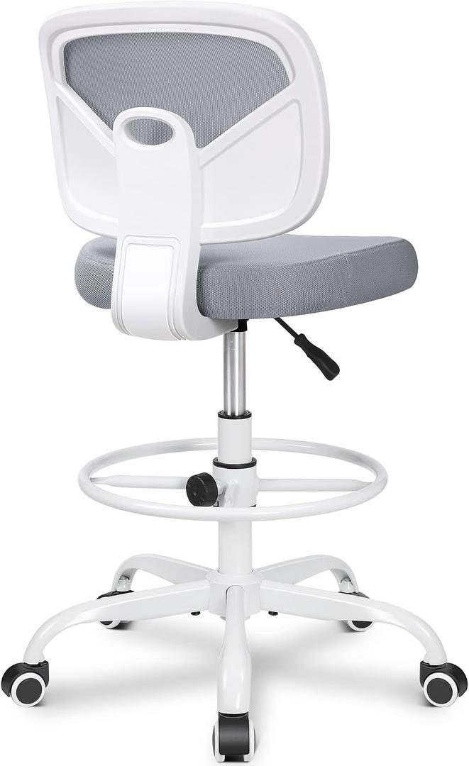 Primy Armless Tall Desk Chair, Adjustable Height and Footring, Mid-Back Ergonomic Standing Desk Chair Mesh Rolling Tall Chair for Art Room, Office or Home (Gray), PR777-Z