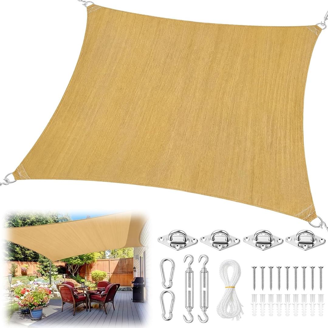 20 x 26ft Sun Shade Sail for Patio Rectangle 185 GSM Heavy Duty UV Block Canopy Permeable Cover Outdoor Garden Deck Backyard Commercial Grade 95%-98% UV Protection Easy Installation(Sand)