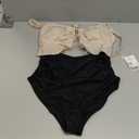 B2prity Womens One Piece Swimsuit Tummy Control Ruffled Bathing Suit V Neck Cutout Swim Suit Tie Back Swimwear (Large, Beige(shine), Black)