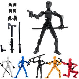 Titan T-13 Action Figures Fidget Toys for Boys Autism Sensory Toys 3D Lucky Dummy N13 Robot Anime Figures Multi Joints Movable Cool Gadget Toys for Kids (Assembly Completed/Black)