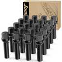 JiiinMiiin 14x1.5 Black Wheel Lug Bolts, Wheel Hub Bolt M14x1.50 Thread for WheelSpacers, 17mm Hex, 45mm Thread Length, Ball Seat. [20 Pack]