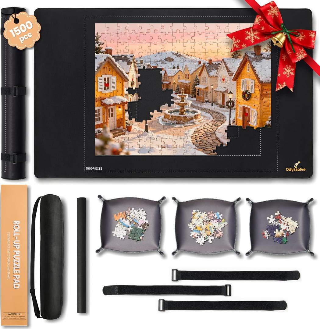 Jigsaw Puzzle Mat Roll Up 1500 Pieces Saver Pad 46" x 26" with 3 Sorting Trays & Travel Storage Bag Portable Non-Slip Rubber Bottom