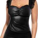Popilush Leather Top Tummy Control Lace Corset Going Out Club Tops for Women Concert Outfits (Black)