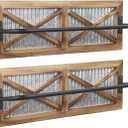2PCS Rustic Bathroom Towel Rack, Butizone Wall Mounted Towel Bar Holder with Weathered Wood and Corrugated Galvanized Metal, Farmhouse Rack for Hanging Towel (Towels are not Included) (Brown - 2 Pack)