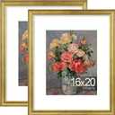 Vittanly 16x20 Picture Frames Set of 2, Ornate Vintage Photo Frame for Wall Mount, Display 11x14 Pictures with Mat or 16x20 without Mat, Rustic Gold