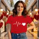 Valentines Shirts for Women Valentines Day T-Shirt Heartbeat Pattern Tee Tops (Red, XL)