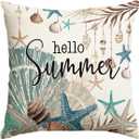 AVOIN colorlife Ocean Starfish Sea Shell Throw Pillow Cover, 18 x 18 Inch Summer Holiday Seaweed Cushion Case Decoration for Sofa Couch Seasonal Home Decor