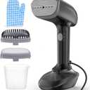 Powerful Handheld Fabric Steamer  1800W with Fast Ceramic HeatUp Plate, 2in1 Ironing & Wrinkle Remover, Steam Nozzle, Lint Brush  Black, for US 120V Only