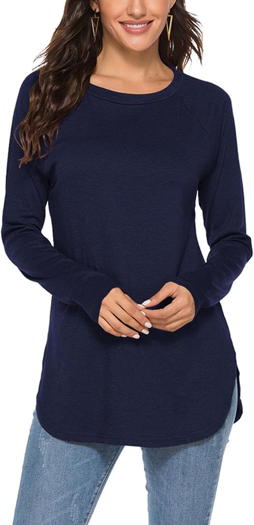 Newchoice Women's Casual Batwing Long Sleeve T Shirt Basic Loose Tunic Tops (Blue, L)