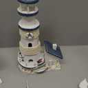 COTA Global Ocean Blue Lighthouse Decor - Handmade and Crafted Wooden Lighthouse Decoration with Sailboat Figure, Nautical Themed Home Decor 13.5 Inch