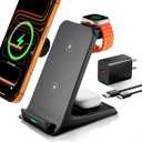Wireless Charger for Thick Cases of 10MM/Otterbox/Popsocket Compatible, 3 in 1 Charging Dock for iPhone 17 16 15 14 13 Pro Max, Charging Station for Multiple Devices for Apple Watch/AirPods (Black)