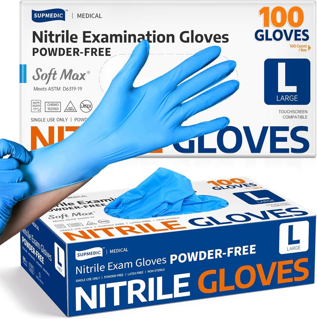 Supmedic Medical Soft Max Nitrile Exam Gloves, 100 Count Latex-Free Powder-Free Non-Sterile Food Safe Disposable Glove, Blue