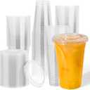JOLLY CHEF 500 Pack 20 oz Clear Plastic Cups with Flat Lids, Disposable Iced Coffee Cups, Premium Crystal Smoothie Cup for Party, Cold Drinks, Juice, Wedding, Christmas, Birthday, Halloween, Party