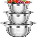 Colander, Stainless Steel Colander for Kitchen, 3Pcs Kitchen Gadget Food Strainer Basket with Handle, Kitchen Strainer Colanders Bowl for Pasta Noodles Spaghetti Vegetables Fruit (1QT, 2QT, 5QT)