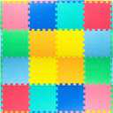 ProSource Foam Puzzle Floor Play Mat for Kids and Babies with Solid Colors, 16 Interlocking Tiles with Borders, Assorted
