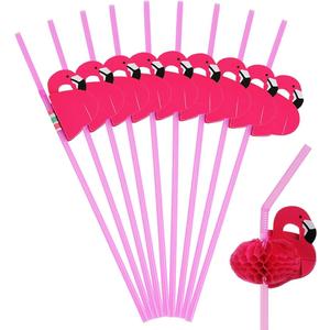 ALINK 50 Pink Flamingo Straws, Plastic Drinking Straws for Luau Party Supplies/Hawaiian/Birthday/Pool Party Decorations