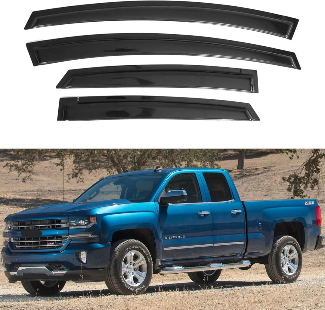 IG Window Visors for 2014-2018 Chevrolet Silverado/GMC Sierra 1500 Double Cab, Out-Channel Rain Guard Vent Deflector, Truck Accessories for 2015-2019 Chevy Silverado/Sierra 2500HD 3500HD Extended Cab
