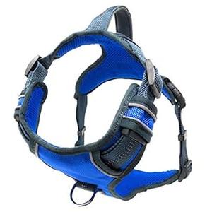 Black Rhino - The Comfort Dog Harness with Mesh Padded Vest for Small - Large Breeds | Adjustable | Reflective | 2 Leash Attachments on Chest & Back - Neoprene Padded Training Handle (Large, Blue/ Gr)