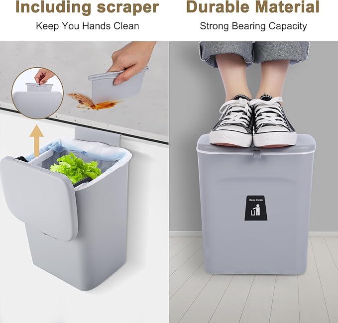 1 Pack Kitchen Compost Bin,Hanging Small Trash Can with Lid for Under Sink or Counter Top,Dustbin for Kitchen for Cabinet/Bathroom/RV//Camping//Office/Car 1 Pack Kitchen Compost Bin,Hanging Small Trash Can with Lid for Under Sink or Counter Top,Dustbin for Kitchen for Cabinet/Bathroom/RV//Camping//Office/Car