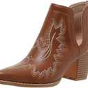 SelRoys Cowboy Boots for Women Cowgirl Ankle Western Embroidered Stitched Pointed Toe Cutout Chunky Heels Short Booties Red Brown Black 9