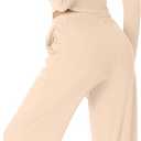 Women's Two Piece Outfits Lounge Sets Long Sleeve Ruched Top & Wide Leg High Waist Pants with pockets (Pink, XL)