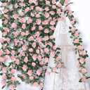 Aneco 8 Pack 64 FT Pink Flower Artificial Rose Vines Roses Fake Vine Flowers Plants Party Supplies for Holiday Wedding Garden Craft Art Decoration