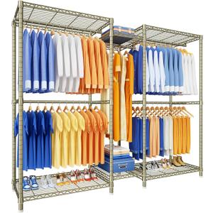 Ulif E12 Pro Clothes RackHeavy Duty Freestanding Garment Rack with ShelvesMetal Clothing Closet Storage System for Hanging Clothes71" W x 16" D x 76.5" H, Hold 960 lbsGold