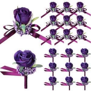 Geosar 20 Pcs Wedding Corsage and Boutonniere Set Homecoming Artificial Corsage Wristlet and Boutonniere for Men Women Bride Bridesmaid Wedding Flowers Accessories Prom Suit Decorations (Purple)