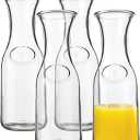 Kitchen Lux Glass Carafe - 1 Liter Drink Pitcher & Elegant Wine Carafe Decanter - Carafe Set of 4 - Mimosa Bar Carafes & Juice Glasses - Easy Pour Bottles - Glass Water Carafe, 34 oz