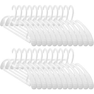 24 Pack Upgraded Short Neck Vertical Space Saver Hangers Heavy Duty Wide Shoulder Clothes Hangers Built-in Dual Hooks Wave Pattern Non-Slip Plastic Hangers for Sweaters Coats Suits Dresses - White