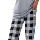 CHICME Womens Pajamas Sets 2 Piece Short Sleeve Lounge Set Printed Loose Pants Pj Sets Loungewear Set (XX-Large, E-plaid Gray)