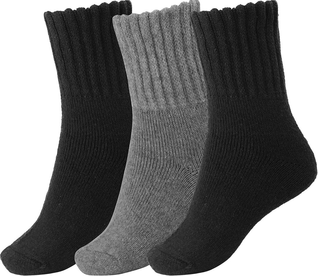 BomKinta Boot Socks for Women Winter Solid Thick Warm Socks Cozy Crew Socks Christmas Gift (Medium, Black Black Gray -3 Pairs)