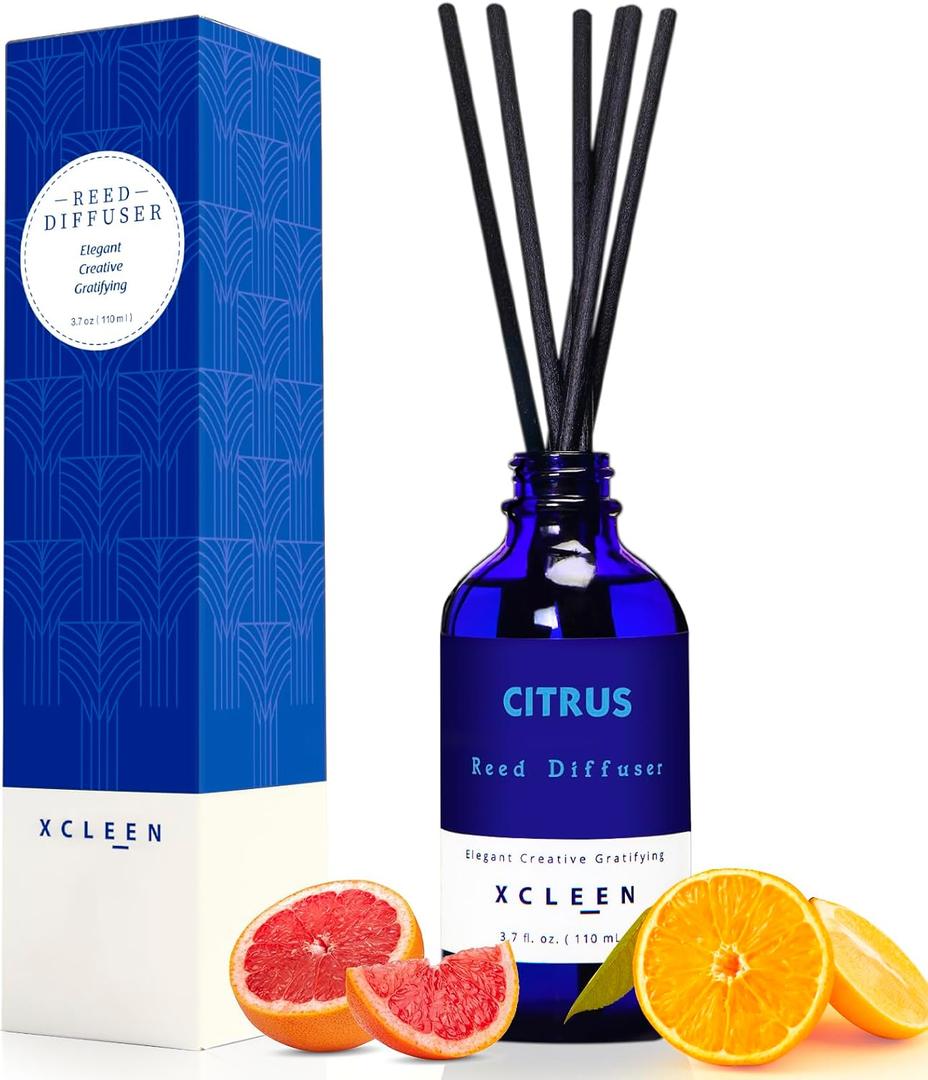 Citrus Scented Reed Diffuser, Orange, Lime & Lemon Oil Reed Diffuser, Real Citrus! Holiday Home Fragrance for Bathroom Office Decor (3.7 Ounce)