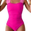 B2prity Womens One Piece Swimsuit Retro Square Neck Tummy Control Bathing Suits Ruched Modest Full Coverage Swimwear M