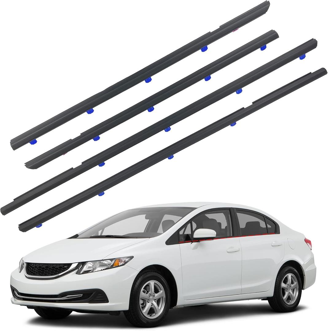 4Pcs Car Window Moulding Trim Weatherstrip Window Seal Compatible with 2012 2013 2014 2015 Honda Civic 4 Door Sedan Replaces 72450-TR0-A01 72410-TR0-A01 72950-TR0-A01 72910-TR0-A01