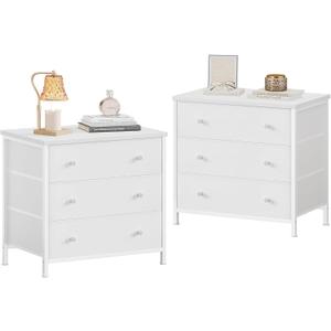 BOLUO White Nightstands Set of 2, Large Night Stand Fabric 3 Drawer Dresser for Bedroom Closet,Girls Modern