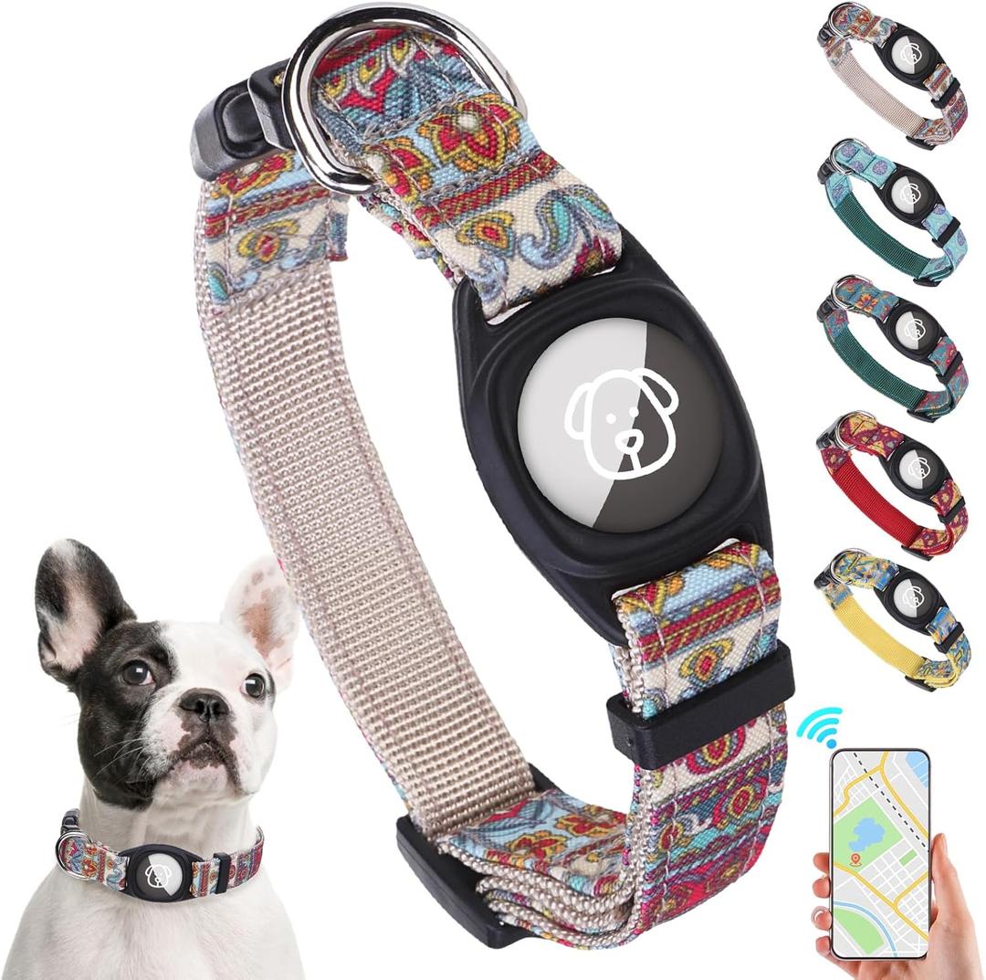 SCENEREAL Airtag Dog Collar for Small Medium Dogs, Dog Collar with Durable Airtag Holder, Compatible Apple Air Tag, Anti-Lost Adjustable Soft Comfortable Unique Style, Floral S (S (Neck 12.2"-15.3", Width 4/5")