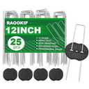 RAOOKIF Landscape Staples 12 Inch, 25 Pcs Galvanized Landscape Stakes with 25 Pcs Gaskets, 11 Gauge Heavy Duty U-Shaped Garden Staples for Weed Barrier Fabric, Tent, Lawn, Fence, Outdoor Decor