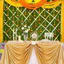 12x8ft India Pooja Photography Backdrop Yellow Flower Green Flower Wall Hindu Photography Background Indian Wedding Puja Ganpati Pooja Traditional Mehndi Festival for Kids Adult Studio Video