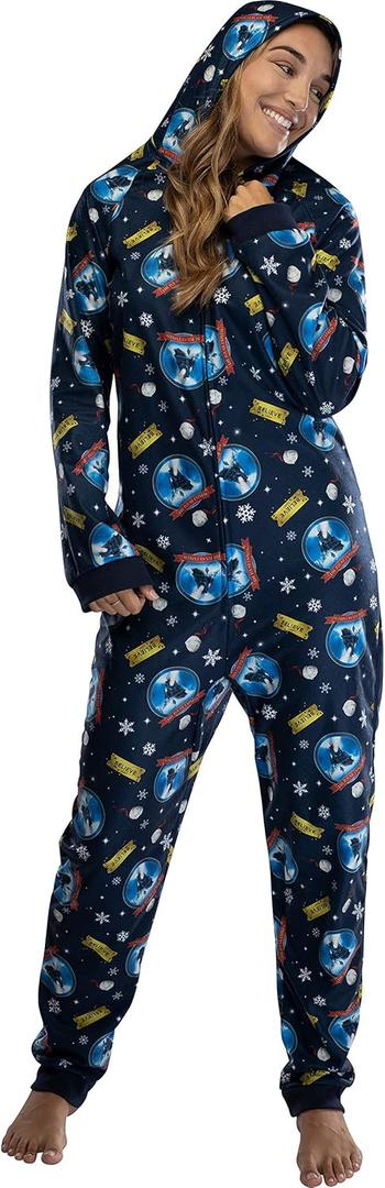 INTIMO Polar Express Adult Believe Hooded One-Piece Footless Sleeper Union Suit For Men and Women (L/ XL)