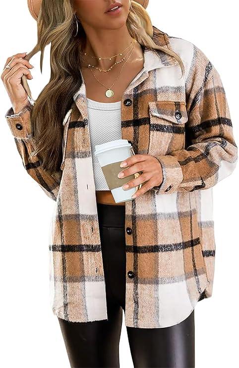 AUTOMET Shackets for Women Plaid Flannel Shirts Fall Winter Jackets Cute Tops Trendy Western Cowgirl Outfits Girls Coats, XL