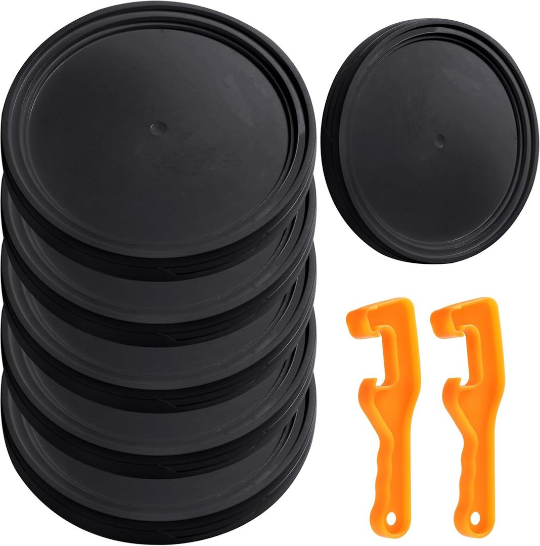 Eaasty 6 Pack 5 Gallon Plastic Bucket Lids with 2 Plastic Bucket Lid Opener Leak-Proof Seal Fits 3.5-7 Gal Pails for Pet Food, Paint, Industrial & Home Storage(Black)