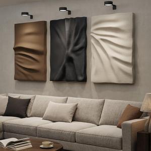 Large 3D Textured Wall Art Decor for Living Room, 3 Piece Modern Neutral Abstract Carved Artwork for Walls, Black and White Brown Minimalist Pictures Wall Decor for Hallway, Dining Room Home Decor, 24x36 In