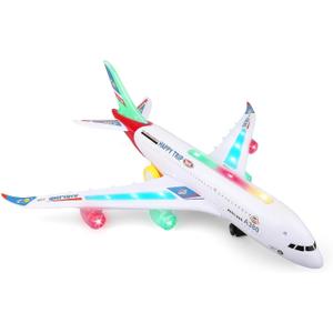 Bump and Go Airplane Toy with 4D Lights & Sounds, Realistic Moving Plane with Automatic Direction Change, Interactive Aircraft Toy for Boys & Girls Ages 312, (Red)