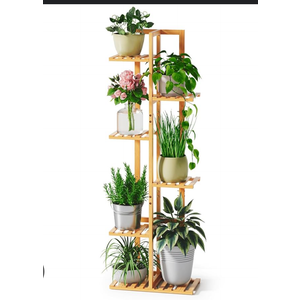 Solatmos Bamboo Plant Stand With Grow Lights Indoor Plants Outdoor Corner Plant Shelf Flower Stands for Living Room Patio Garden Corner Balcony (Wood, 7 Tier)